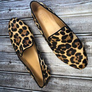 J Crew Leopard Calf Hair Slippers Loafers Shoes Women’s Size 8